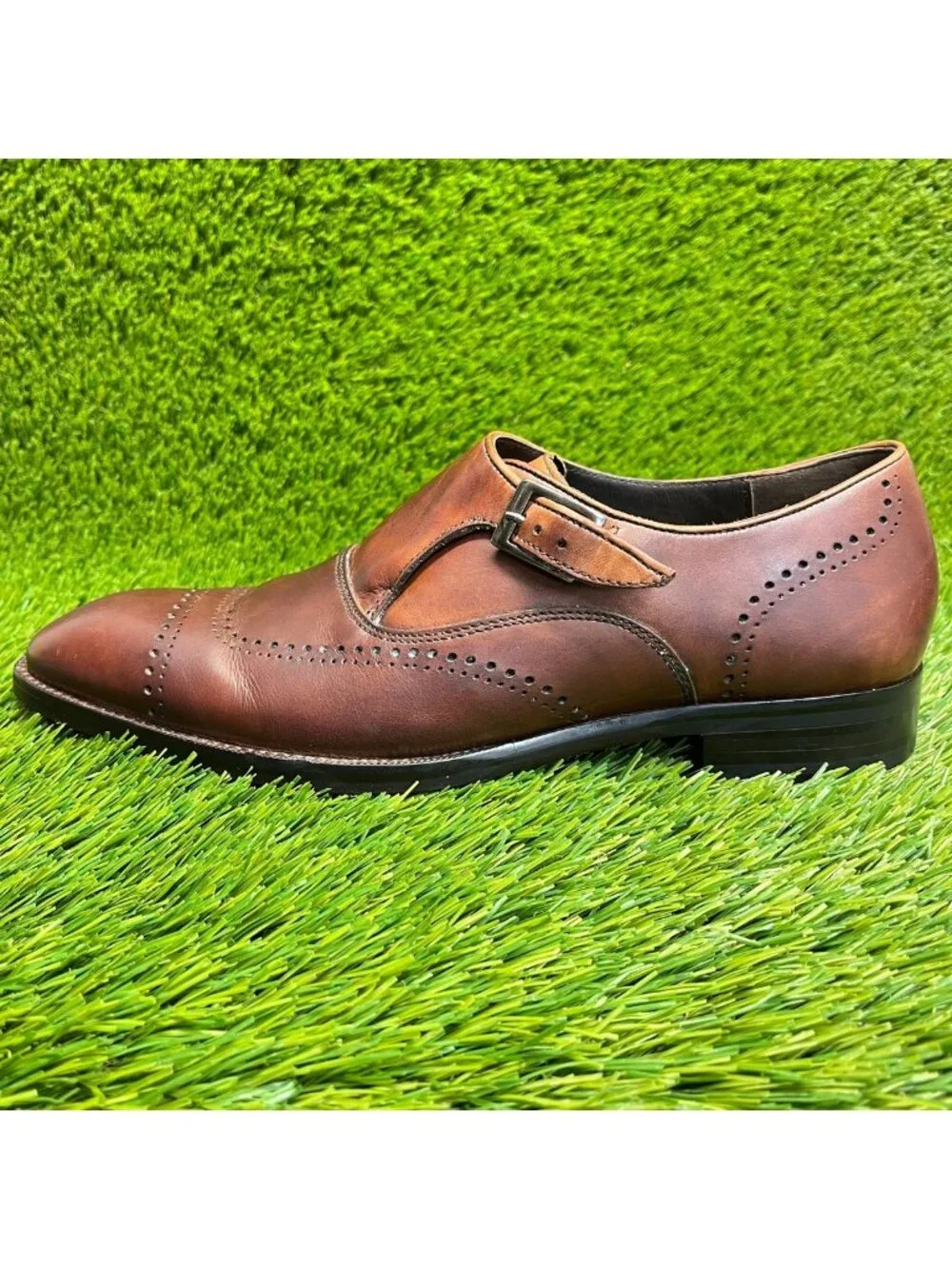 Johnston & Murphy Men Size 8 Brown Classic Leather Single Monk Strap Dress Shoes